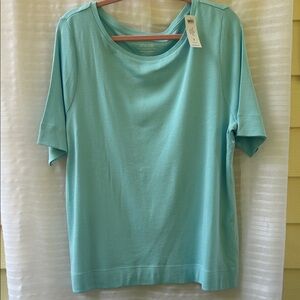 NWT Chico's Ultimate Pima Cotton Tee Aqua with Elbow Sleeves Chicos Sz3 (US XL)